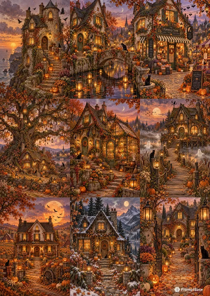 Cozy Halloween Cottage Wall Art