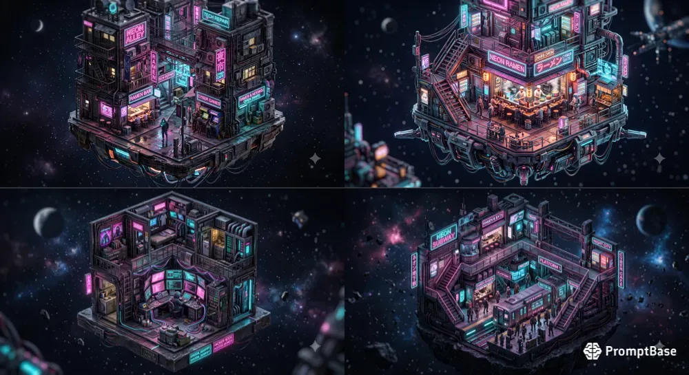 3D Isometric Cyberpunk Microworlds