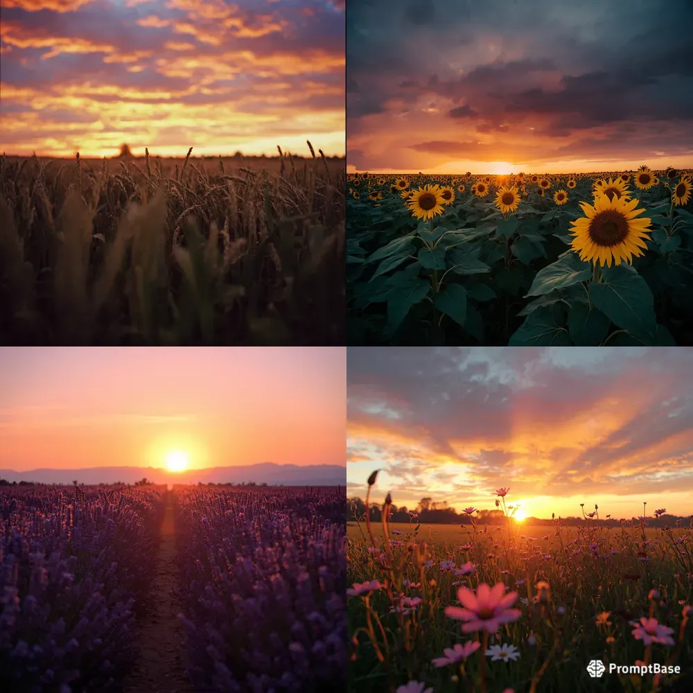 Golden Hour Sunset Field Photos