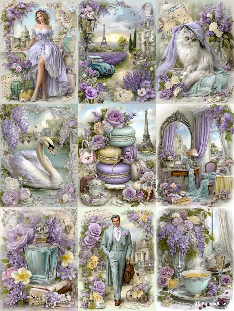 Lavender French Vintage Scrapbook Papers