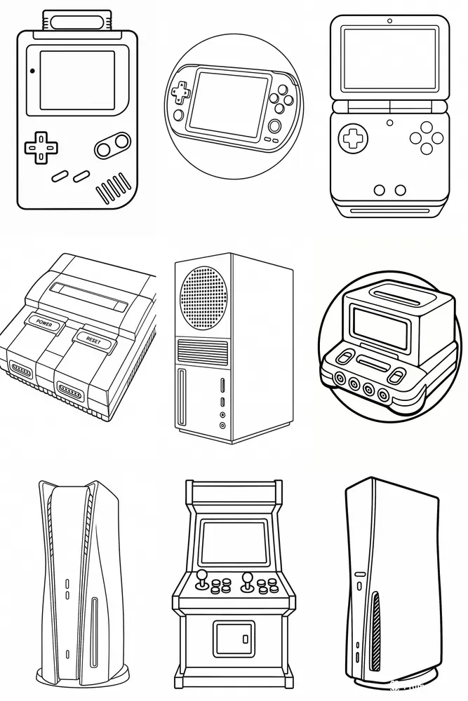 Gaming Consoles Coloring Book Pages