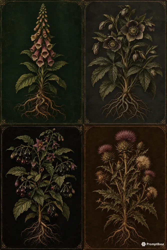Vintage Dark Botanical Illustrations