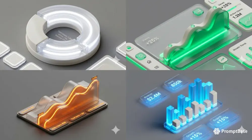 3D Glass Analytics Charts UIs