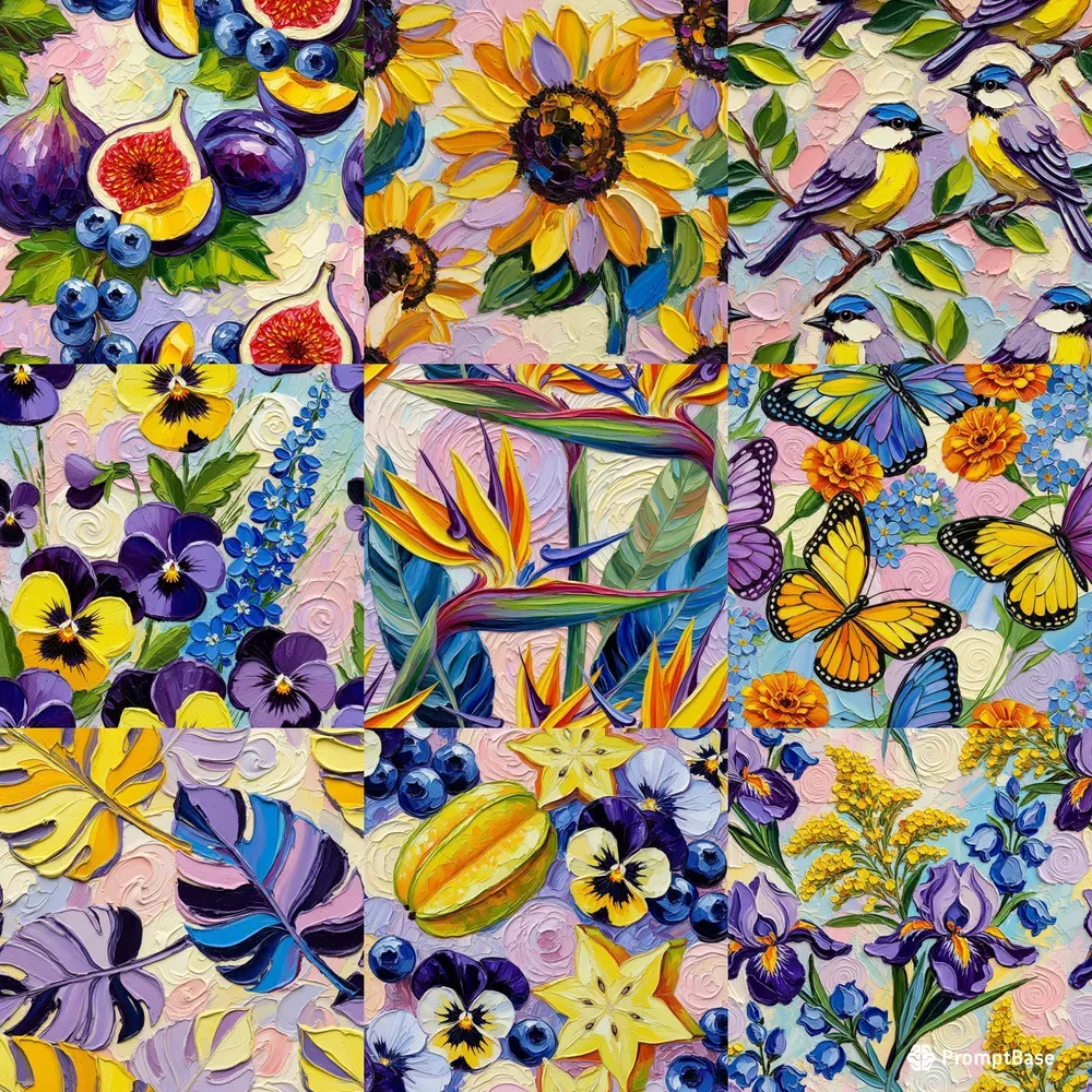 Vibrant Garden Impasto Seamless Patterns