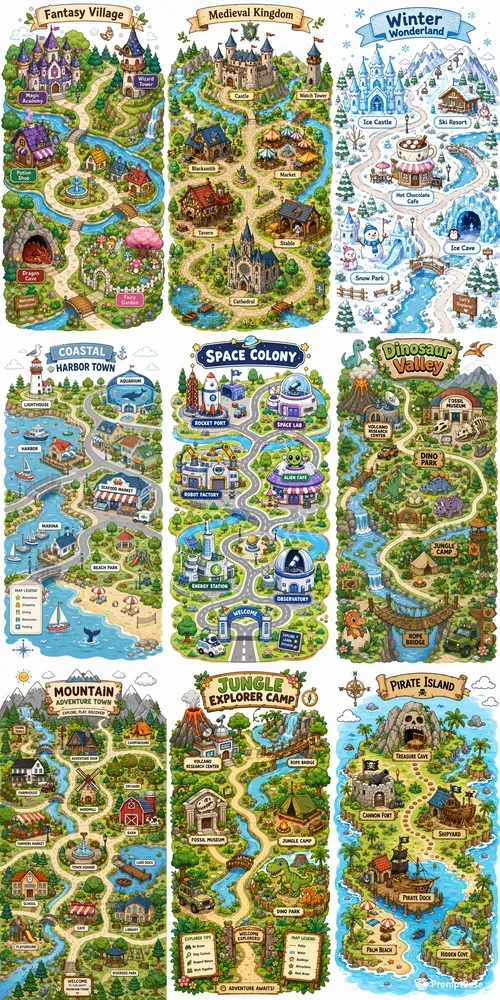 Cute Town Map Illustrations