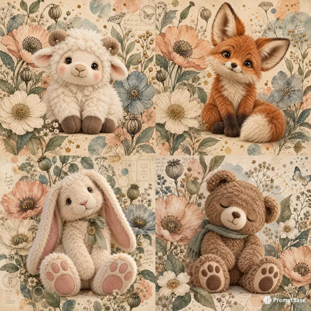 Whimsical Botanical Plush Animals