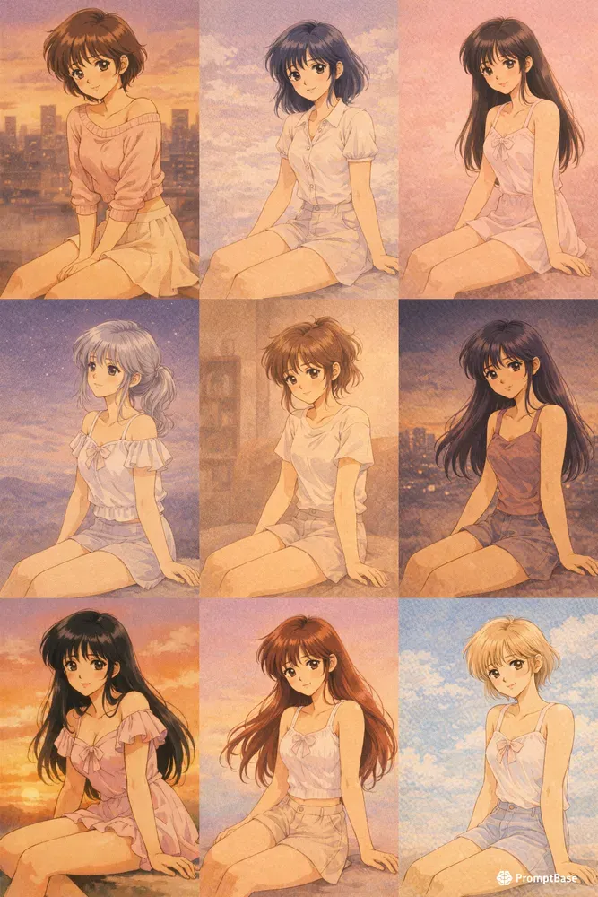 90s Beautiful Retro Anime Girl Portraits