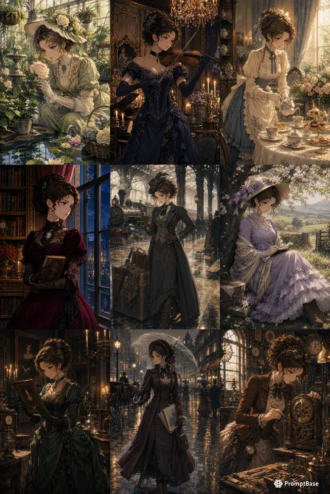Retro Anime Art Victorian Ladies