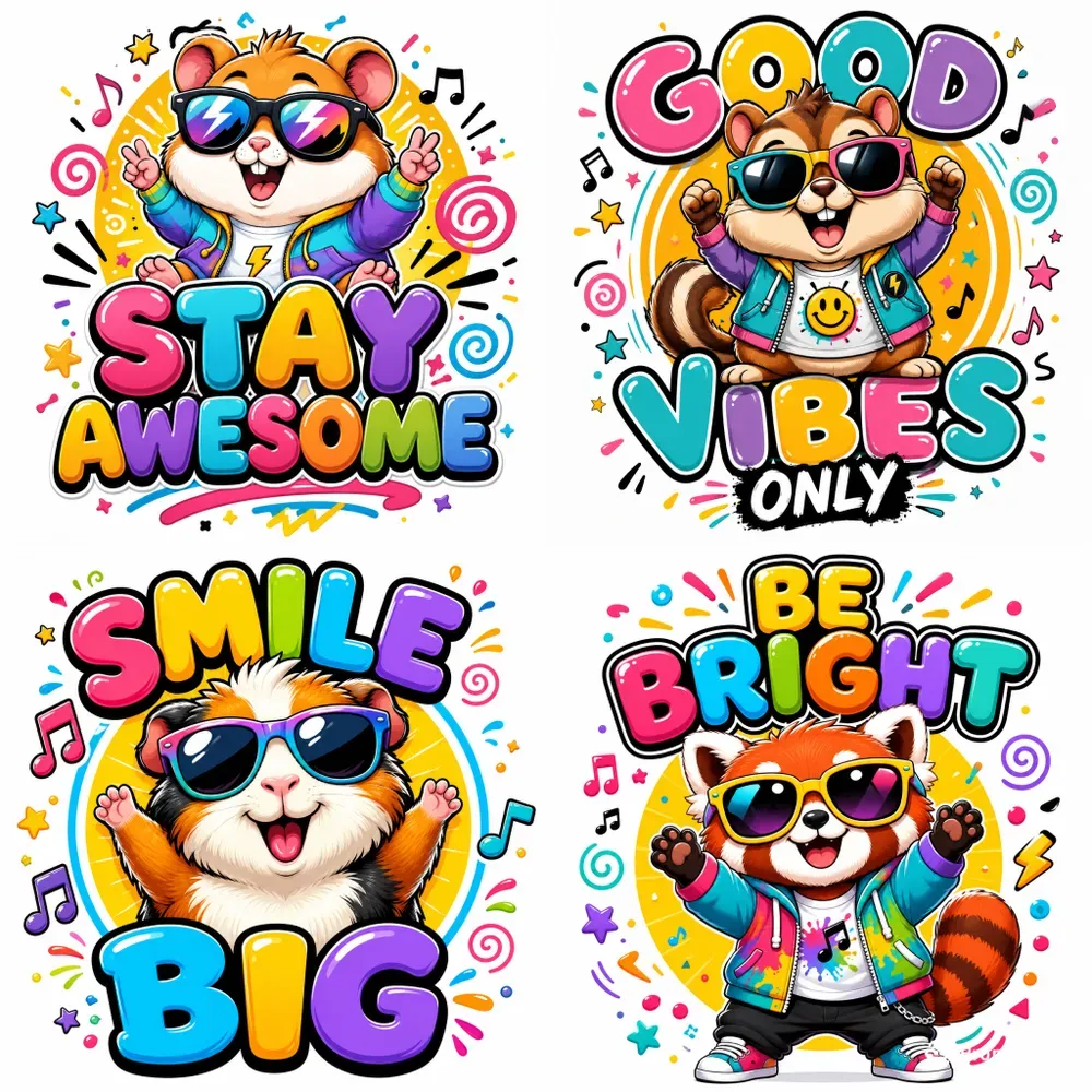 Cute Bubble Typography Animal Mascots