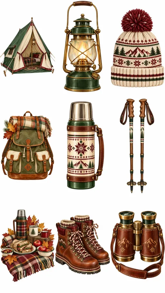 Preppy Autumn Camping Dolomites Clip Art