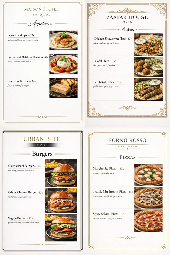 Restaurant Menu Page Designs