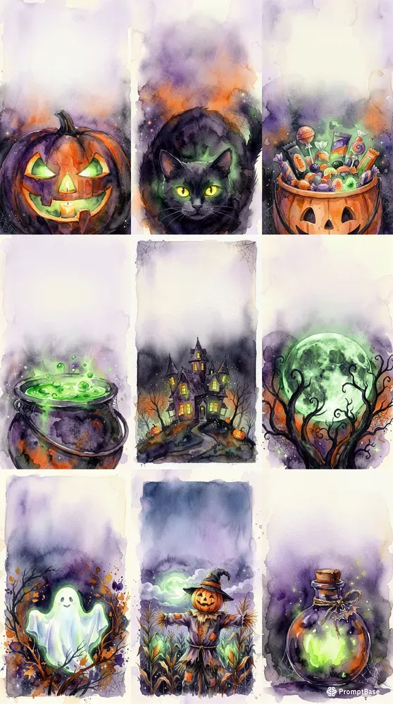 Halloween Watercolor Cards Spooky Art
