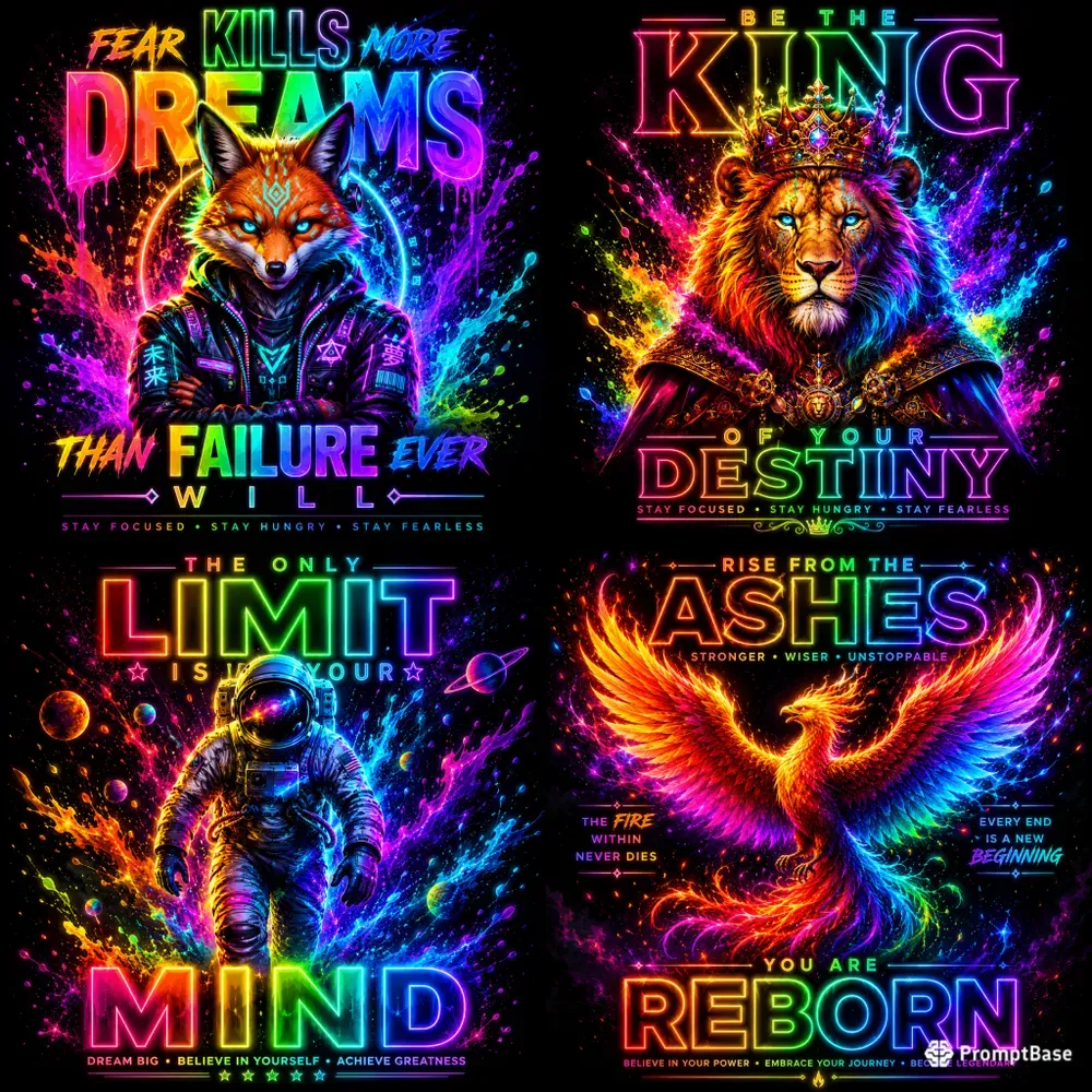 Neon Glow Motivation Posters