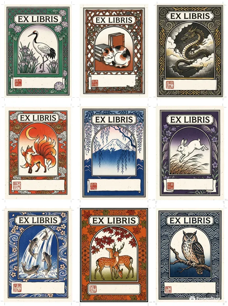 Taisho Woodblock Ex Libris Bookplates