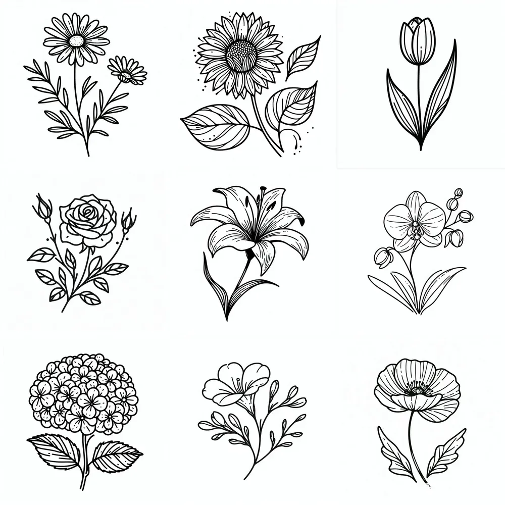 Simple Flowers Coloring Pages