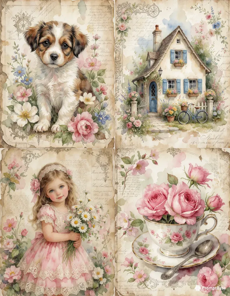 Shabby Chic Watercolor Art