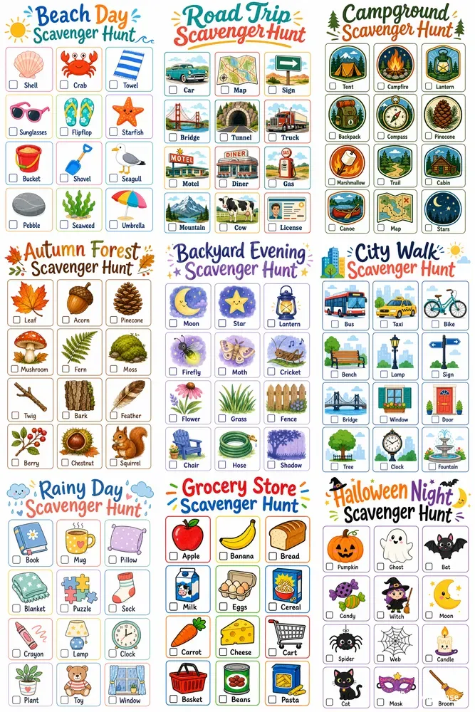 Scavenger Hunt Cards Any Settings