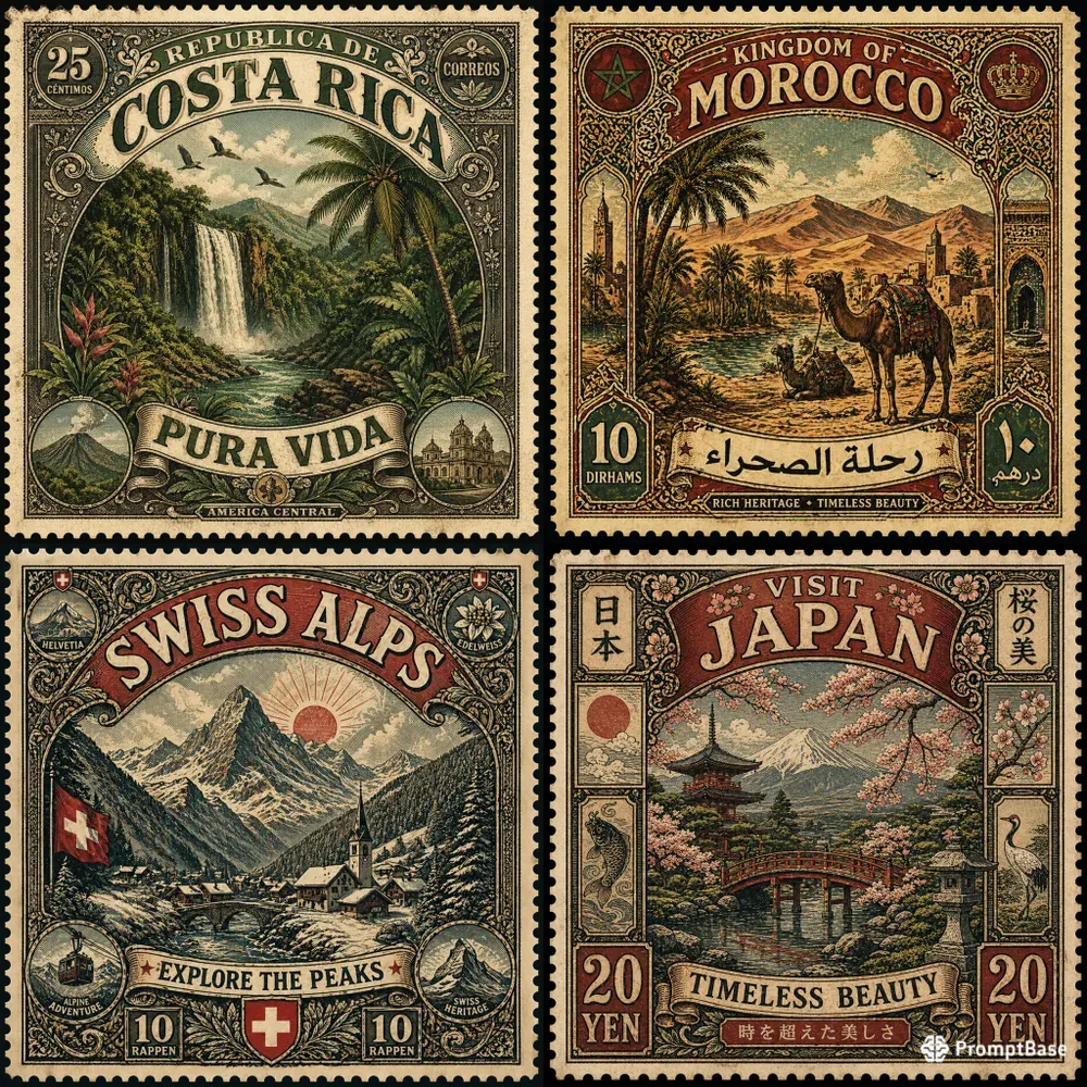 Vintage Travel Stamp Poster Art