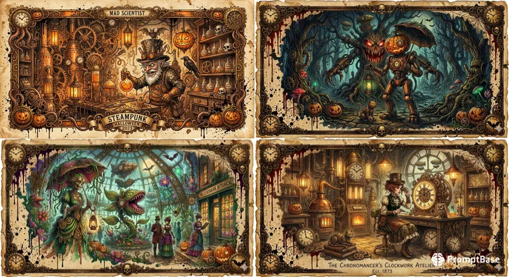 Steampunk Halloween Cards