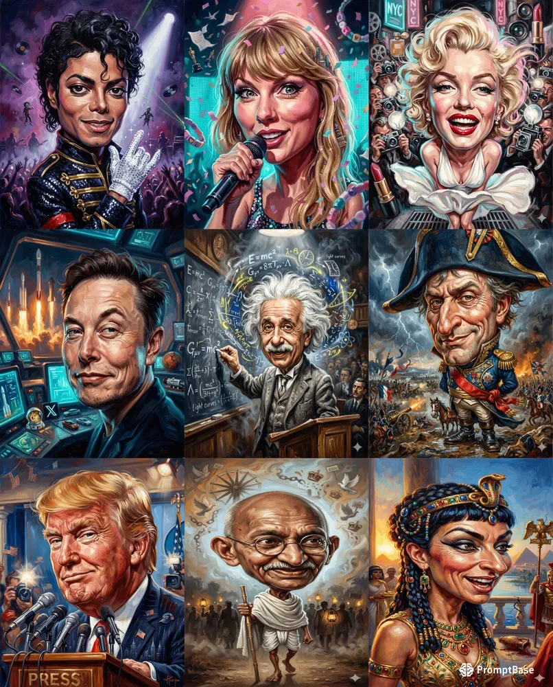 Satirical Celebrity Caricature Paintings