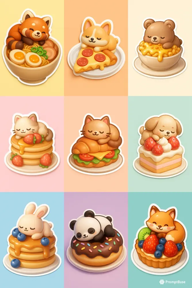 Kawaii Food Nap Friends 3D Stickers