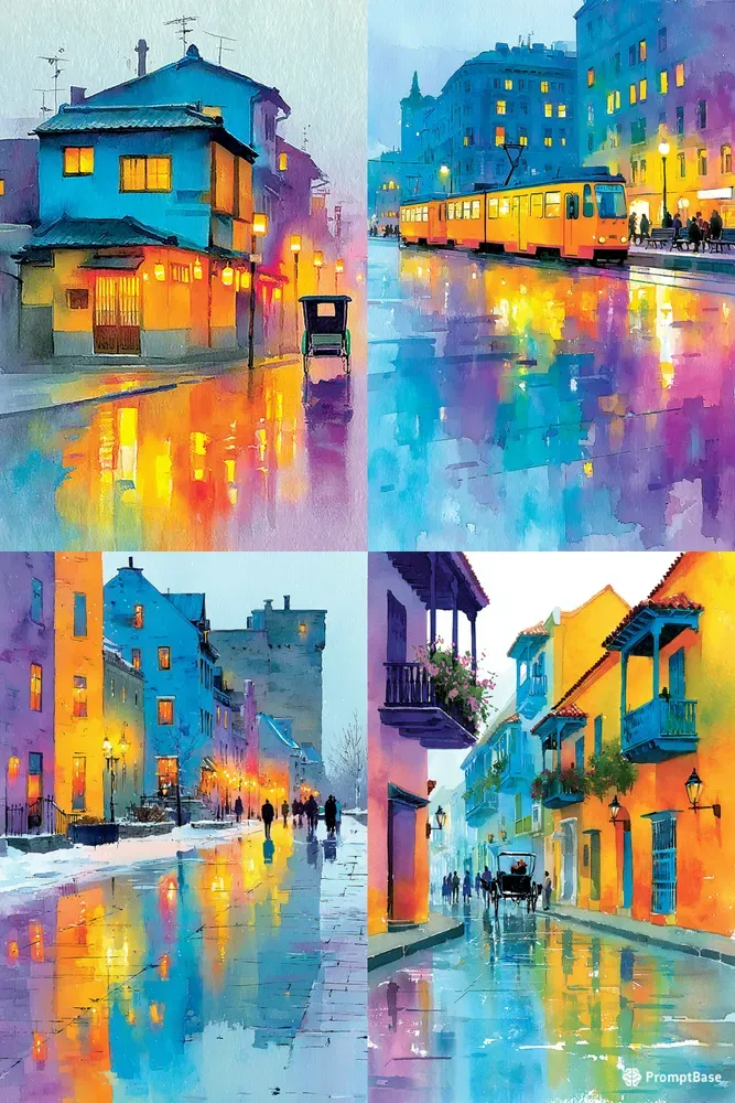 Global Watercolor Street Scenes