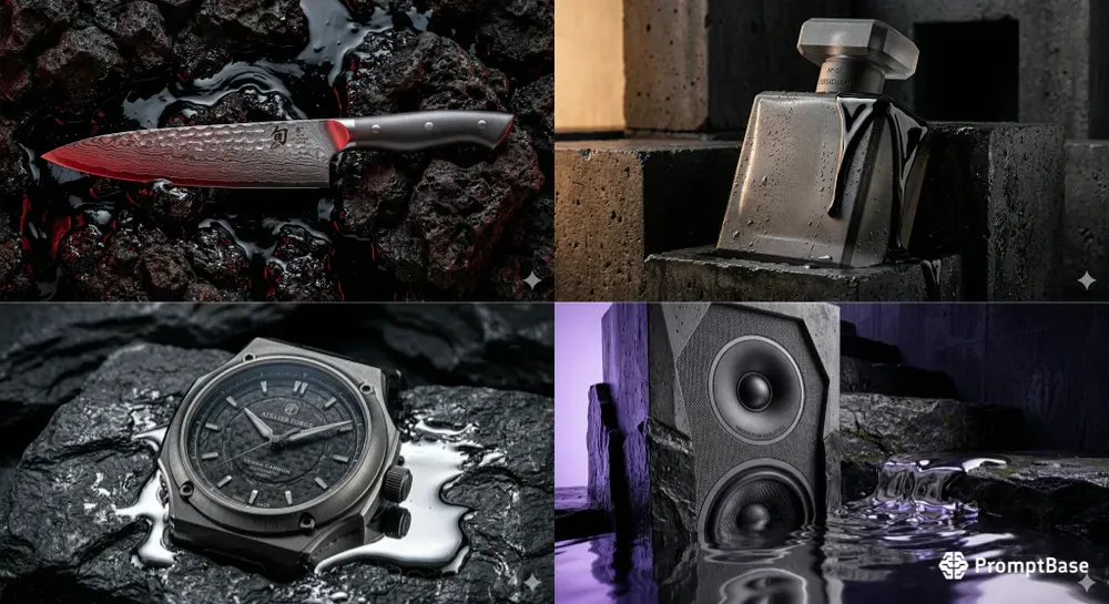 Noir Liquid Chrome Brutalist Stills