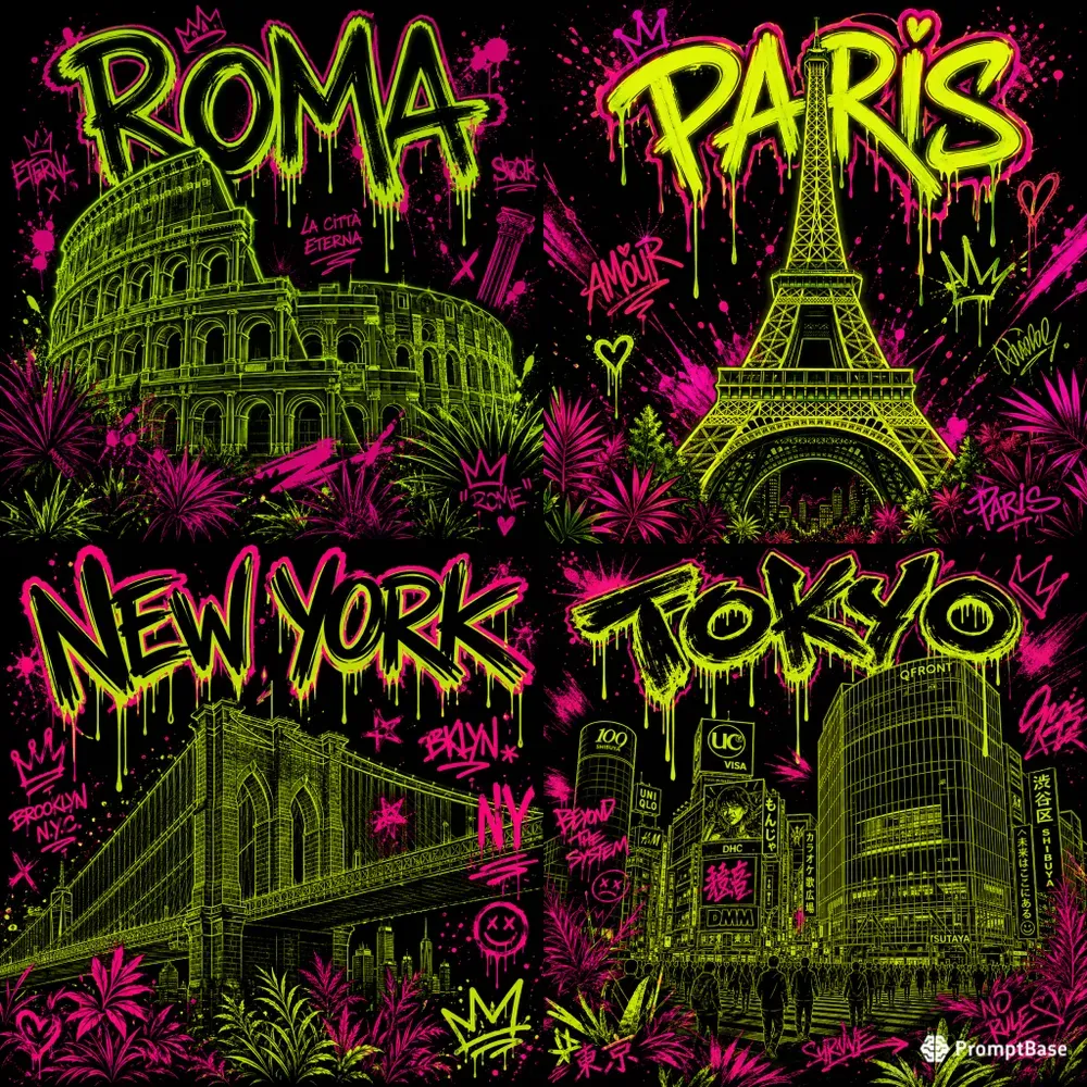 Neon Pop Art City Illustrations