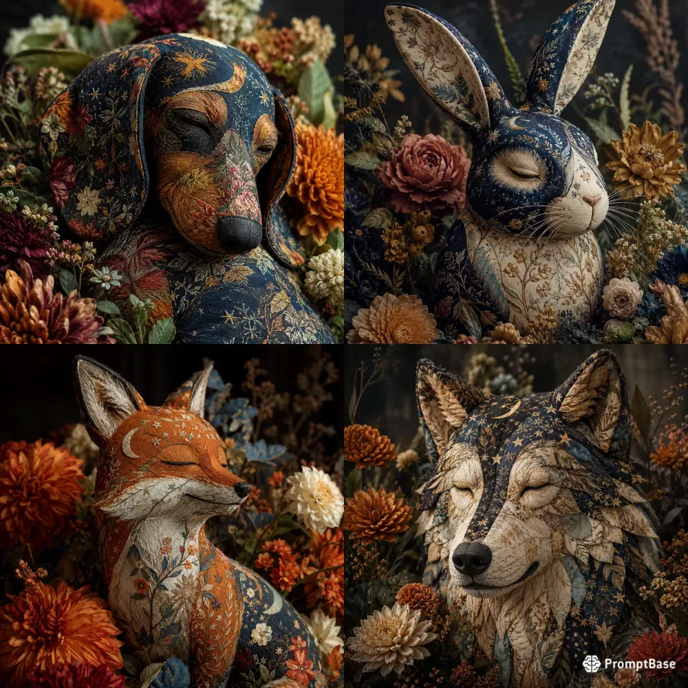 Whimsical Fabric Animal Portraits