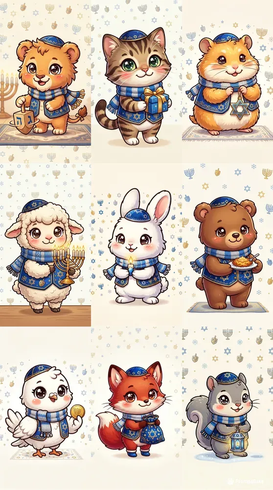 Cute Hanukkah Chibi Animals Art