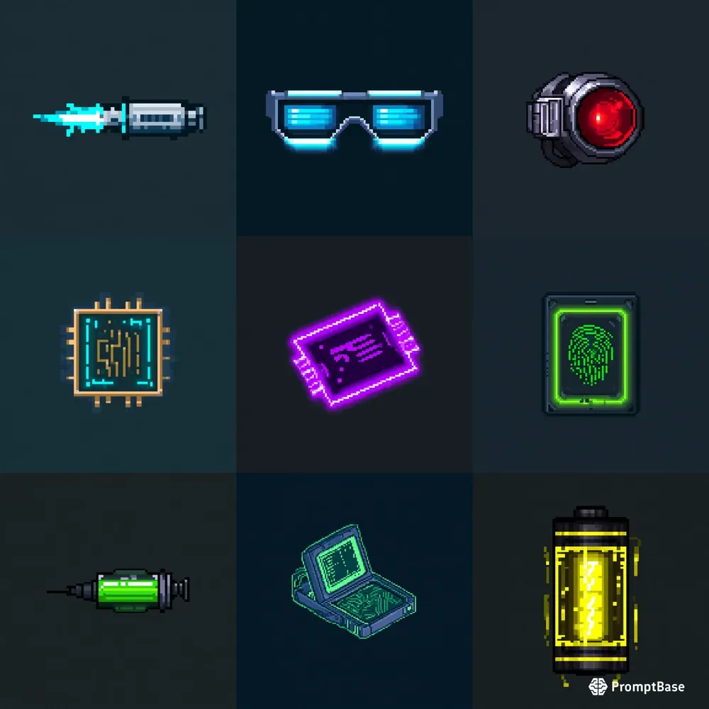 16bit Cyberpunk Tech Hack Gear Icons