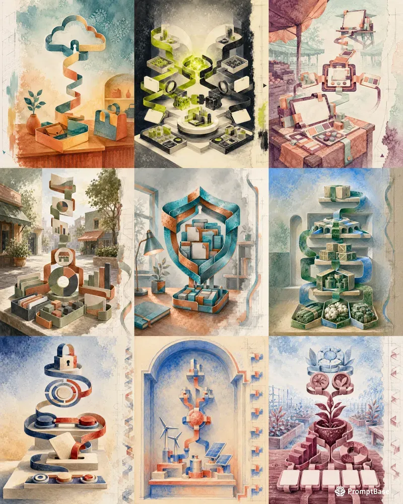 Saltwash Gouache Interlocking Ribbons