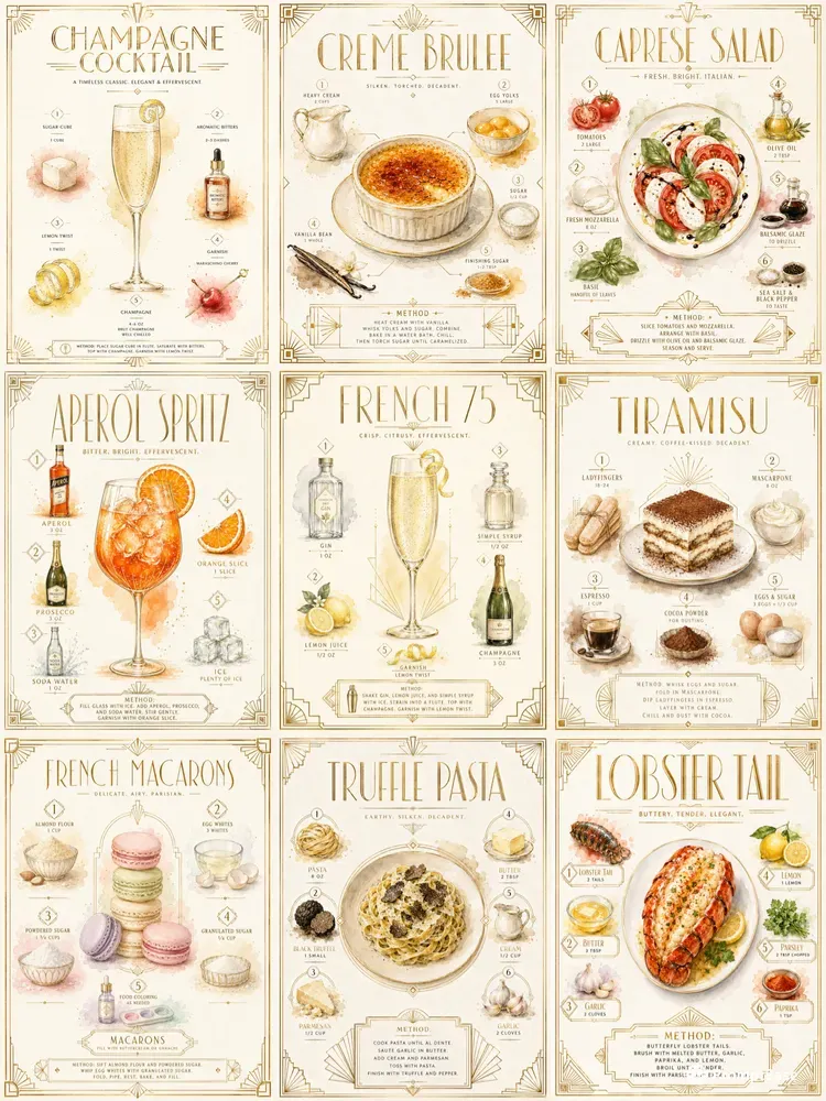 Art Deco Watercolor Recipe Infographics