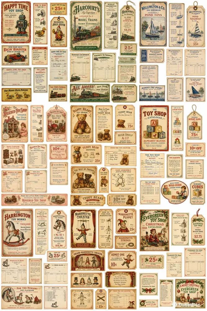 Vintage Toy Shop Ephemera Sheets