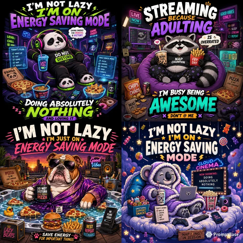 Lazy Mode Cartoon Animal Tshirt Packs