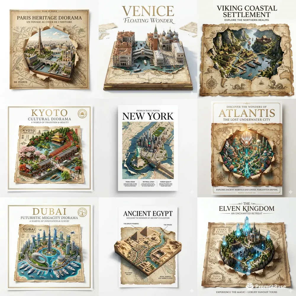 Timeless City Diorama Travel Poster Art