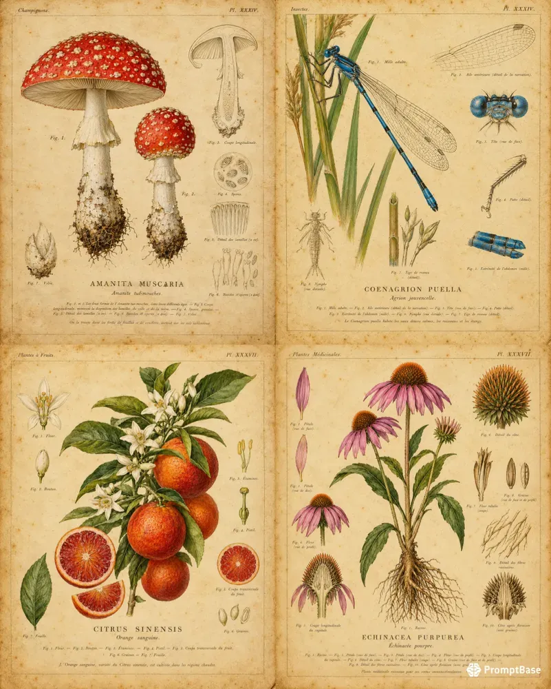 Botanical Fauna Scientific Lithographs