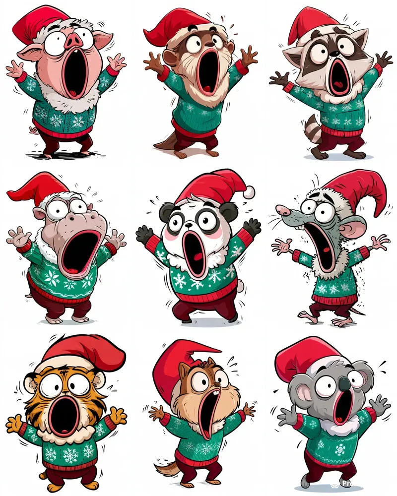 2D Christmas Animal Stickers