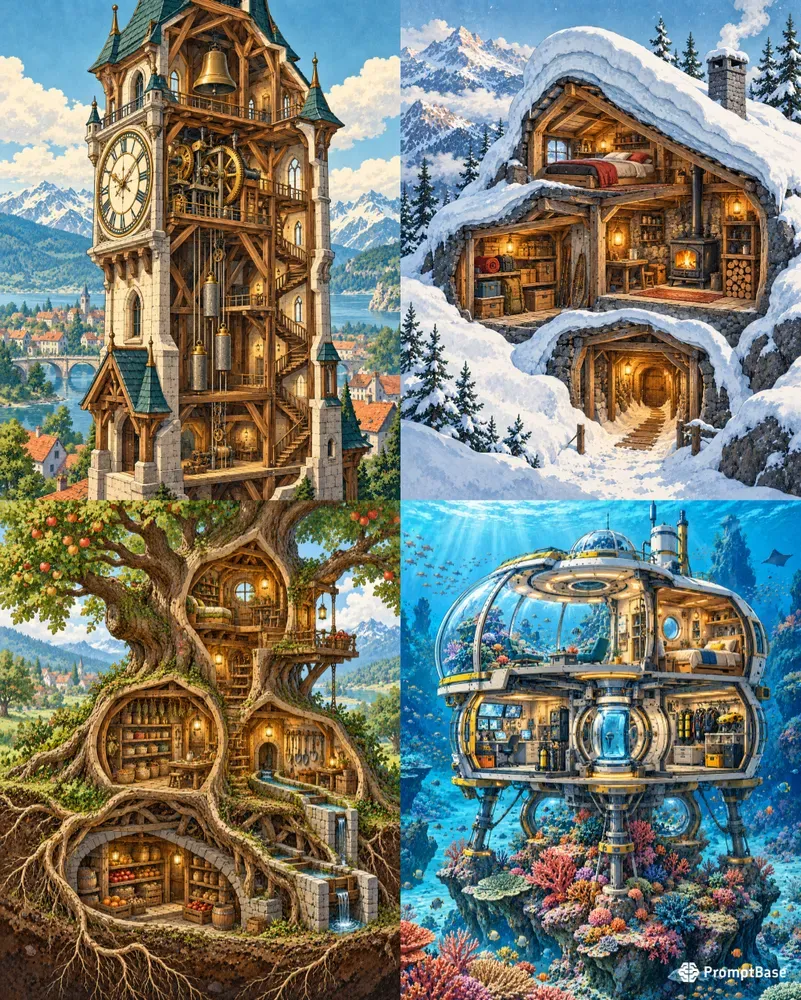 Cutaway World Poster Scenes