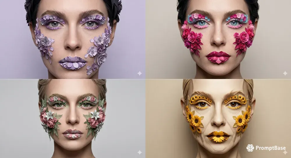 Botanical Paperart Makeup Portraits