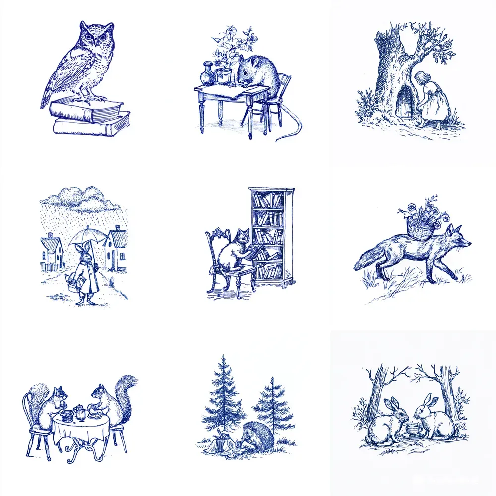 Blue Ink Storybook Sketches