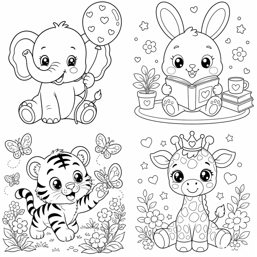 Cute Kawaii Animal Coloring Book Pages