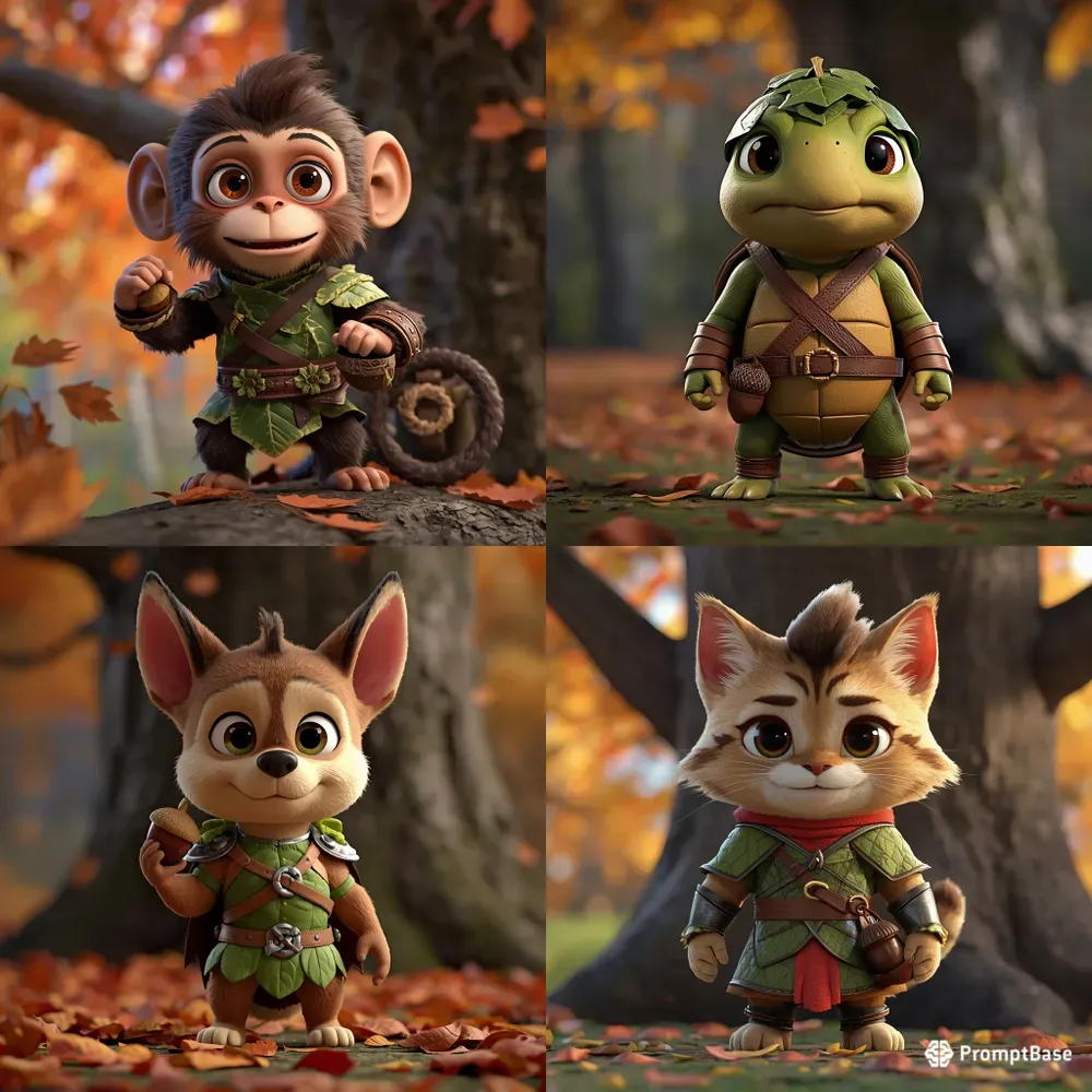 3D Cute Forest Animals With Leaf Armor