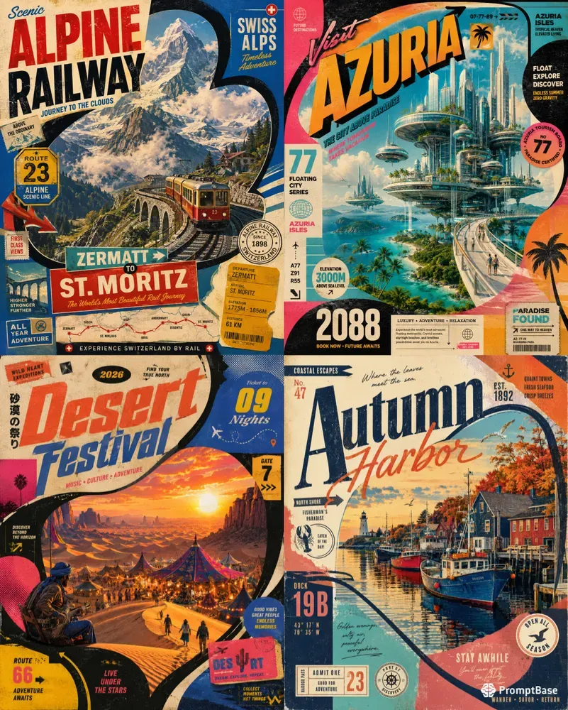 Retro Travel Collage Posters