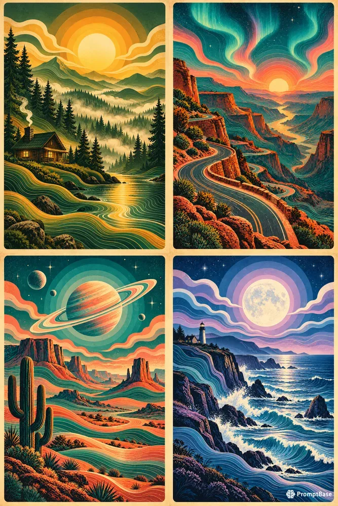 Retro Canyon Sunset Travel Posters