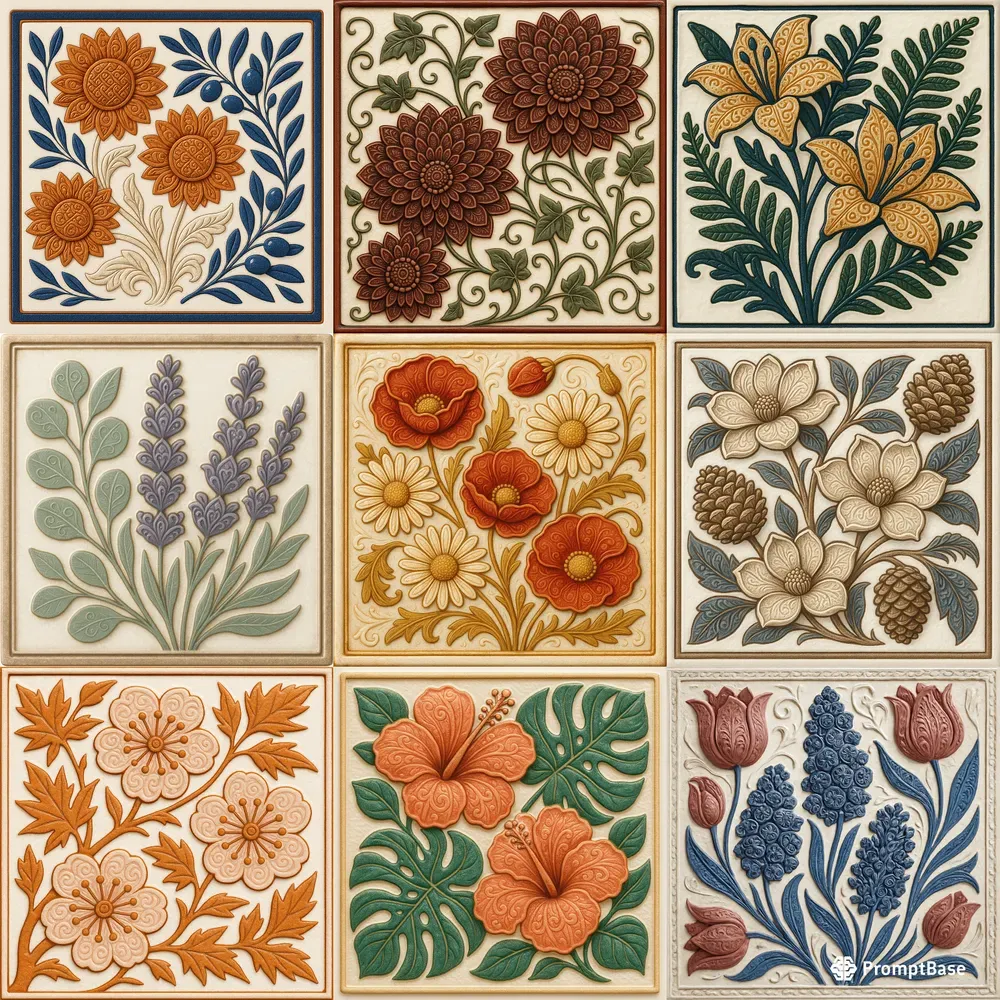 Ceramic Floral Tile Art