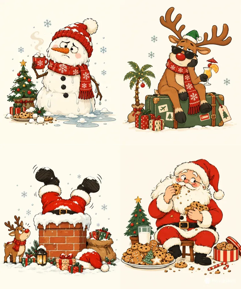 Cute Minimalist Funny Christmas Cartoons