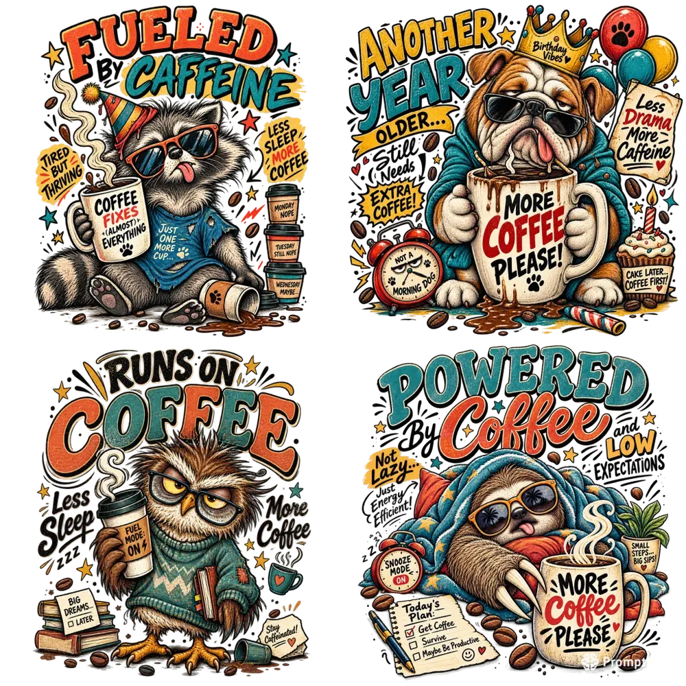 Retro Coffee Character Tshirts