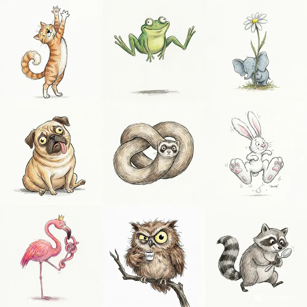 Whimsical Crayon Doodle Characters