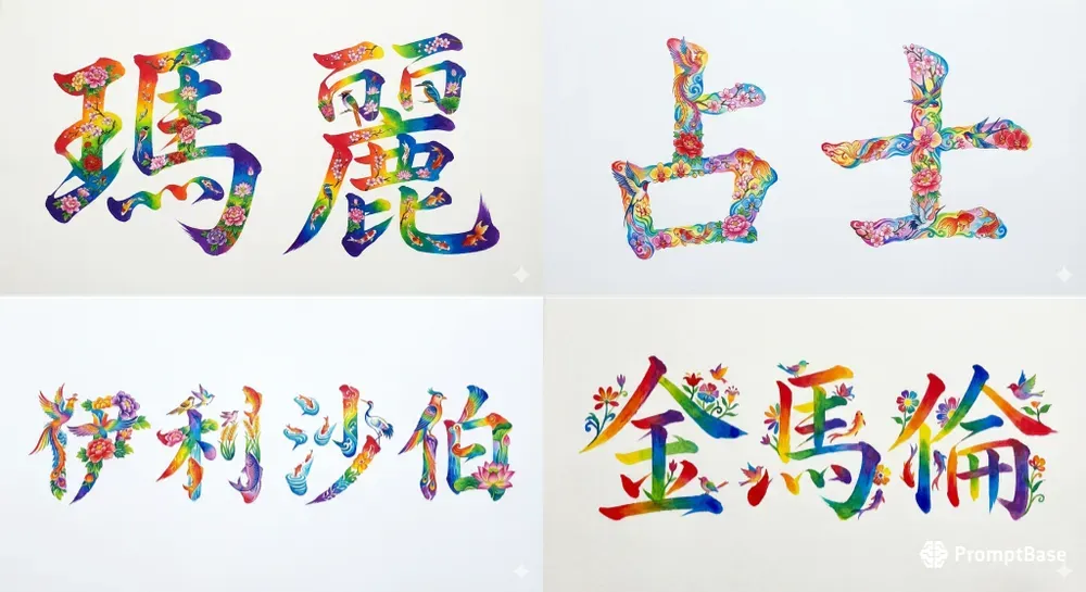 Names In Chinese Rainbow Calligraphy